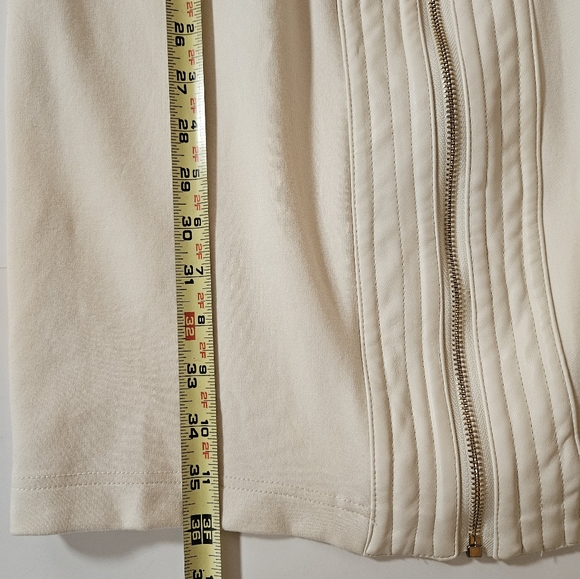 Ellen Tracy Manhattan cream sheath dress Full zip faux leather Channel Stitch M - Picture 10 of 11